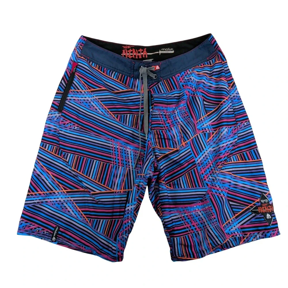 Matix Mens Ninja Whack Job Board Shorts Blue Geometric Abstract Swim Trunks 32